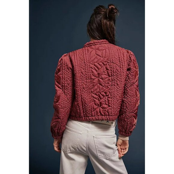 NWT Free People Quinn quilted red jacket in Marsala Red, S - Picture 4 of 16